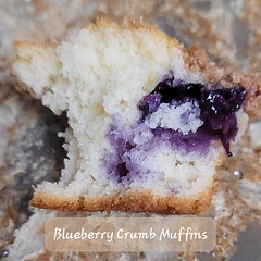 yum! used kefir to achieve liquid batter stage. rolled bb in sugar. will try oat flour as crumb flour next time. muffin crumb v soft, nice rise. crumb topping crisped nicely.