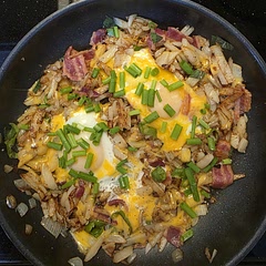 This was a perfect serving for two and delicious. Added garden grown sage, shishito peppers and green onion.