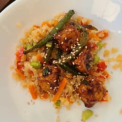 Definitely need to double the sauce.  Ate it over asian riced cauliflower.  Great add for meatless Monday 