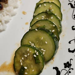 Paired with Korean style chicken thighs - definitely recommend letting the sliced cukes sit with the salt in a strainer first!