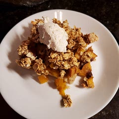 Good but it could benefit from a little bit of sweetner, honey or maple syrup drizzle on top or a little whipped cream. Some lemon juice to brighten it would work nicely too. And I needed an extra can of peaches in addition to the 3 cups of frozen peaches I used to cover my 9x9 pan. I'd be up to try it with blueberries or other fruits added in as well. 