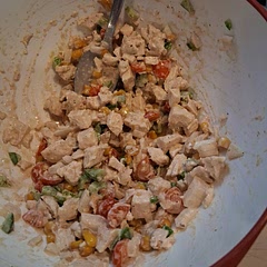 Yall I think this is a recipe for chicken on a salad. There aren't any directions so I made chicken salad. It was Hella good on a hoagie.  Five stars. Left out the lettuce and put a few strips on the bread with some mayo.