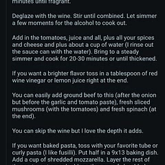 https://www.reddit.com/r/AskCulinary/s/4HeXnTGLRG - this Redditor also recommended to add 1/2 cup red wine, 1 small onion, 3-4 tbsp of parmesan cheese and also substitute 14oz of the tomatoes for tomato sauce instead.