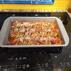 I added parmesan. It could probably use more than a singular cup of tomato sauce in tbe pan. 