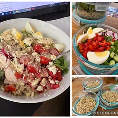 The dressing is incredible and works great with the quinoa and veggies. I added a hard cooked egg to each serving and enjoyed this for my meal prep lunches all week.