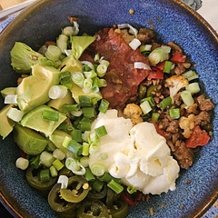 Really good recipe with enough versatility to add what you like. I like it with salsa, sour cream, avocado and jalapeños. Perfect meal with plenty of protein.