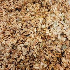 Used EVOO, slivered almonds and pepitas.  Added raisins after cooled.  21 min, turned at 10 min.