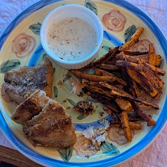 The batter was too thick and didn't properly adhere to the fish fillets.  Also, due to the small-sized pieces, 4 minutes was too long.