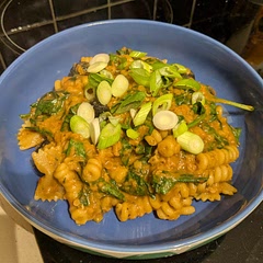 Made this with red lentils which went super saucy. Enjoyed this. Threw in some olives for variety. Easy and comforting 