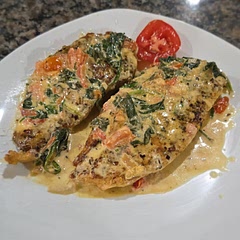 Used cut in half chicken breast instead of thighs