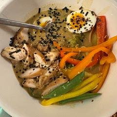 Based on other comments, I knew I wasn’t going to follow the recipe exactly, but I used the same ingredients to make the broth which was delicious. I probably doubled the amount of PB and miso too. I topped mine with marinated soy soft boiled egg and teriyaki chicken. Will definitely make again!!