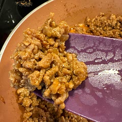 We’re moving soon so I’m trying to use up foodstuffs. That being said I didn’t have lettuce leaves so I put the meat mixture on leftover hotdog buns. I also didn’t have hoisin sauce so I substituted BBQ sauce. This was amazing and I will definitely be making it again.