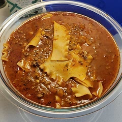 I had been craving this for weeks and it was good! I added all of the same spices used in the soup to the cheese mixture as well. Next time, I'd add some vegetables, and I'd break the lasagna sheets into smaller pieces.