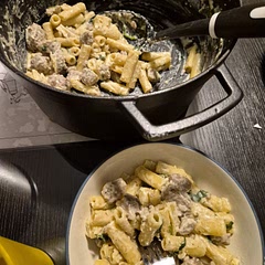 Was afraid it would be bland so I added italian seasoning but it probably would have been fine. Used sausage and ziti pasta because that's what we had, and threw in a handful of spinach, too. 