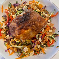 I used boned thighs which I roasted in the oven. Fresh coriander! Dbl the marinade recipe for leftovers.