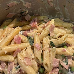 This was super easy and good. I halved the recipe and added Italian seasoning and red pepper flakes with the onions, and added frozen peas and fresh spinach toward the end of cooking the pasta. I used 2 oz cream cheese, 1/4 cup Parmesan and approximately 4 oz mozzarella (in place of Swiss). I omitted the mustard. I also put a lip on the pot partially opened to help cook the pasta.
