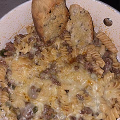 This was a great base recipe! I made this as a one pot skillet. After cooking the ground beef, s&p, onions, red flakes and garlic I added the Worcester sauce, tomato paste, 2 cups of chicken broth, 1 cup water, 2 beef bouillon cubes, italian seasoning, & 2 cups of rotini pasta (bc that's what I had. Use what you want).
I brought it all to a boil and lowered to low-med heat for 10-12 mins. Mixed in mozzarella and added more to melt on the top. Enjoy!! 👩🏾🍳
**Also, please season your food to your liking. If the suggested seasonings don't work, make it your own!**