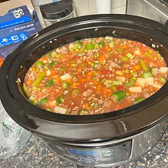 Added some rice, okra, celery and used ground turkey. That’s the cool thing about vegetable soup. It’s a very versatile meal.