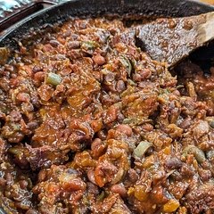 I make this with various meats including chuck roast, but our favorite is using ground pork. I also up the spice and use poblano peppers instead of bell, sub black beans sometimes, also. This recipe is just a good base for the best smoked chili, no matter your meat or bean choice. 