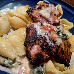 Very good! Served with grilled bone in chicken thighs and Italian pasta shells. If serving with pasta, I would suggest doubling the sauce as I did.