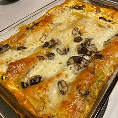 Added more mozzarella and Parmesan than called for also added roasted mushrooms and used fresh bagged spinach. I simplified the receipe by making lasagna and not roll ups. Very good !!!