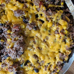 Quick and easy one-dish recipe.  I served it over corn tostadas and lettuce for a taco salad style meal.

I doubled the seasoning as it was rather bland when I tasted it.