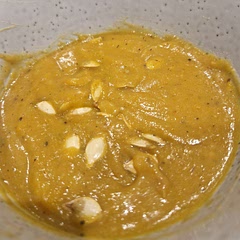 Sprinkled with roasted pumpkin seeds. 