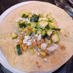 This shouldn't have been so good! The sauce was bland on its own. 
But I guess the feta and zucchini made up for it! 
I guess I'm wondering what it would have been like if the sauce and chickpeas were hightened a bit!