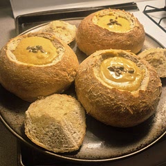 I put it into rosemary and olive oil bread bowls. It was such a good mix of sweet and savory.