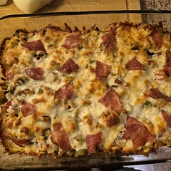 Loved it.  Nice thing about this is you just add your favorite toppings.  I added peppers to the mushrooms. Definitely make it again 