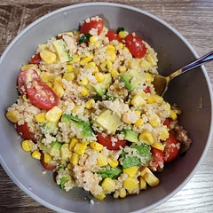 Added quinoa and chili powder, and chipotle sauce delicious!