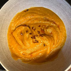 Very flavorful, I would play around with the amount of coconut milk to taste. I also added chili garlic sauce since that’s what I had and it worked really well. I roasted my veggies for 50 minutes and cubed my butternut squash. Great take on butternut squash soup!