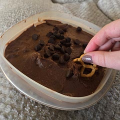 Yummy! Made it as a treat for my boyfriend after trying the Target brownie batter hummus. The consistency got better after refrigeration. Agave syrup can be substituted for the maple syrup and it's still good!