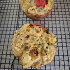 These savoury muffins were a hit with the family as savoury is not really our go to. I added some cherry tomatoes to add a little more sweetness and some kale to add some more texture.