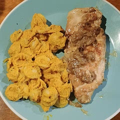 We didn't measure the mustard or syrup, and we used thin cutlets to make sure they cooked evenly and fast! Delicious, easy and quick weeknight meal. We served it with carrot miso orecchiette. 10/10