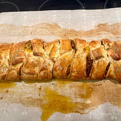 Soooo good!! I made mine by cutting strips in the dough and wrapping them on top. This is definitely going into rotation.