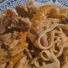 For 2 i halved the chicken And peppers and still doubled the sauce.