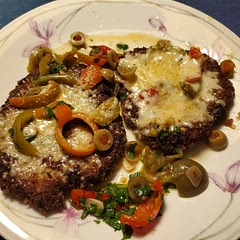 This recipe came up when I was looking for a new pork chop recipe.  It's amazing!  I made one chop with just parm and the other with mozzarella and parm. But the cherry peppers are the dominant flavor. I'd reduce the red wine vinegar next time as the cherry peppers have a lot of vinegar.