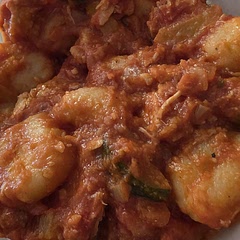I never had gnocchi before but it is delicious. I used extra tomato puree and added squash, a tab of sugar, sherry wine and onion. I forgot the spinach-at the store.
I will make this several more times again. Everyone enjoyed it