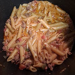 I used rotel instead of diced tomatoes and cut the recipe in half, since there is only two of us. It had a little kick, but was really good. Next time I will brown the hamburger first and drain before I cook the onions and garlic. Really good and we had leftovers.