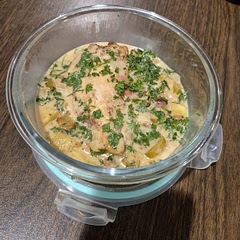 It makes a decadently creamy, comforting lunch. Adding roasted apples is a worthwhile accent to the cider flavor in the sauce. It may be too rich to indulge often but it is definitely a delicious treat. 