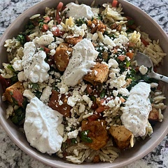 This was so good, I used tofu in place of chicken and it turned out great. I replaced the cucumber with spinach and added olives.