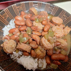 I misread the directions and used too much water. Otherwise, turned out good. The beans were perfectly cooked, the veg were perfectly soft, the seasoning was good. The sausage makes it spicy.