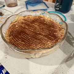 First time making it! I think I dipped the lady fingers a bit too long in the espresso, so it was very strong. But I liked the flavor anyway! 
Next time will do a quicker dip.