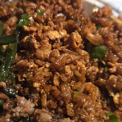 This is a very delicious fried rice that is extremely easy to make. Do not omit the dark soy sauce. I use Pearl River Bridge Superior Dark Soy Sauce, but Lee Kum Kee Dark Soy Sauce is good, too. It is 4 cups of day-old cooked rice, and it makes a lot. I often cut the recipe in half.