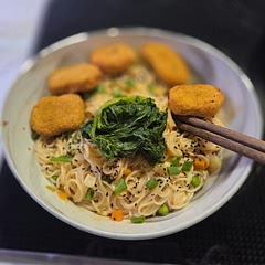 Was really quick and easy! Used wheat noodles instead of ramen. Omitted peanut butter (didn't have). Added frozen veggies when I boiled the noodles, kale, sesame and air fryer plant-based nuggets. Will make again when short on time.