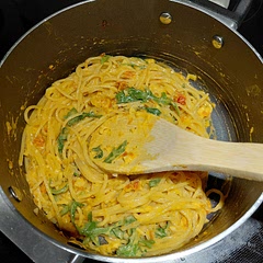 This was delicious! I added some arugula and sun dried tomatoes. Would recommend. It's spicy but not insanely. I also substituted coconut milk for almond which also worked great!