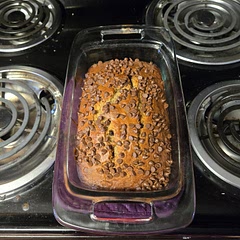 Took the full hour to bake the whole way. For a recipe thats only a few ingredients, it was pretty good!! Next time, I would probably either add 1 more banana or use a little less flour though since the banana flavor isn't very strong. I also like my banana bread a little more moist so this is a personal preference thing.