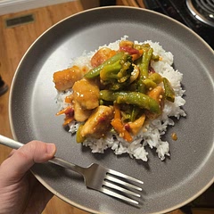 We used a frozen bag of stir fry mix instead of broccoli and it turned out good! It was a bit tedious turning each chicken piece individually, though. If youre using a frozen veggie mix, what we did is microwave it for 30 seconds less than the bag says, then drain it and add it in at the end while the sauce is thickening. If using a full frozen bag like we did, id suggest making just a little more sauce though. We didnt do that and ended up adding a little bit of a jarred sweet chili sauce we had in the fridge just to make sure everything was coated