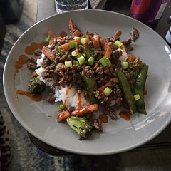 This was a good recipe!! To add a little more substance, we threw in a frozen bag of stir fry veggies. We microwaved the veggies for 30 seconds less than the bag calls for, then threw it in with the cooked beef and cooked for a few minutes. Im not typically a fan of ground beef recipes like this because im not a huge fan of the "ground beef texture" if its not mixed in something, but i would definitely do this again!